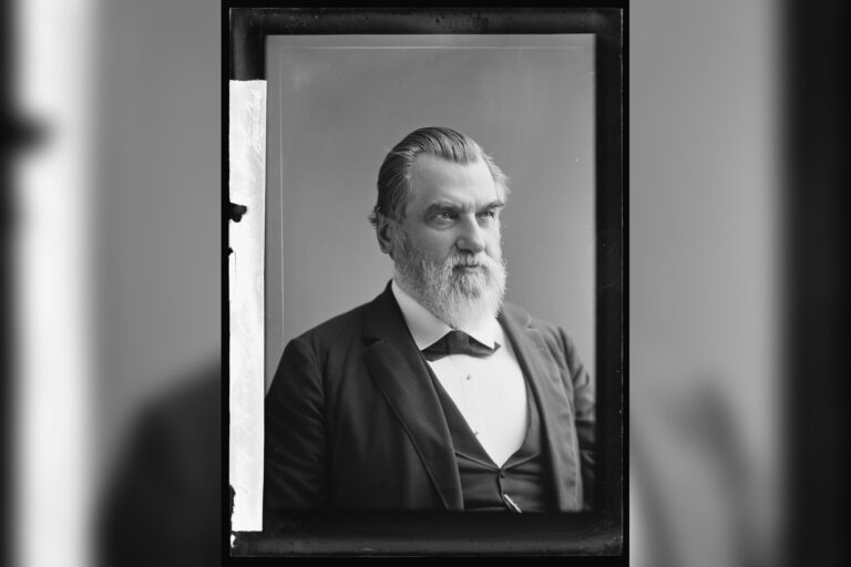 Leland Stanford drove the golden spike, built a railroad empire