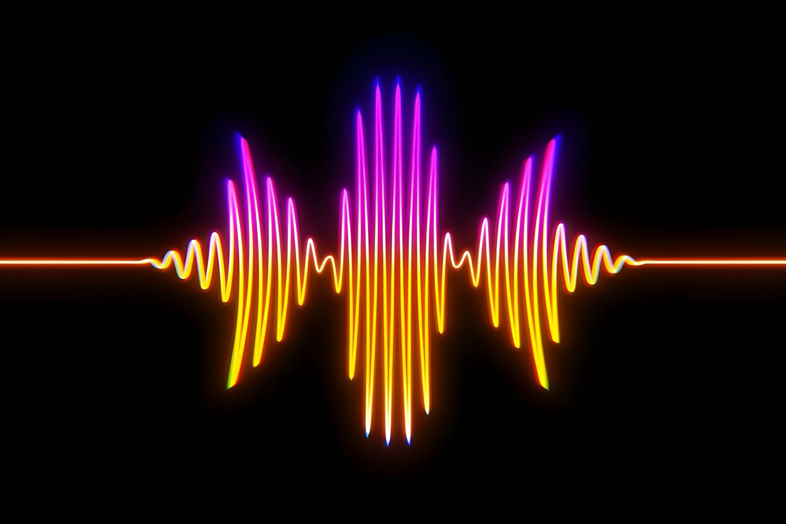 A colorful sound wave on a black background